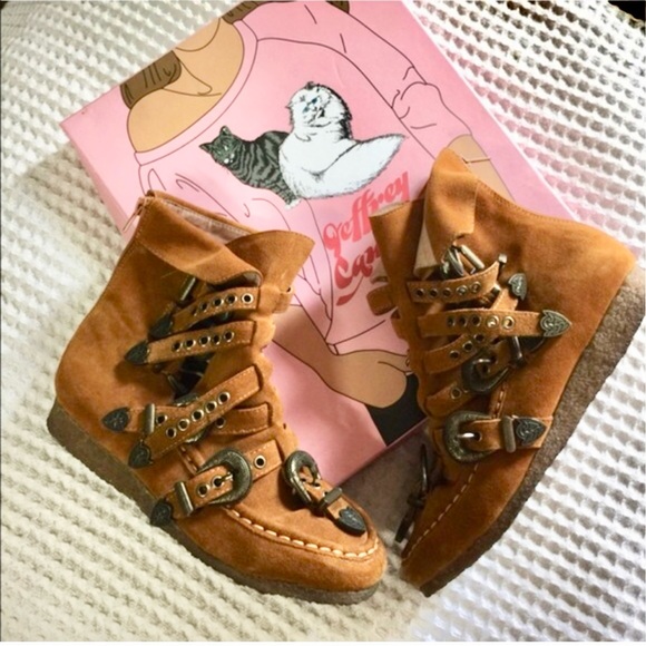 Jeffrey Campbell vintage multi buckle ankle boots suede size 8 - Picture 2 of 4